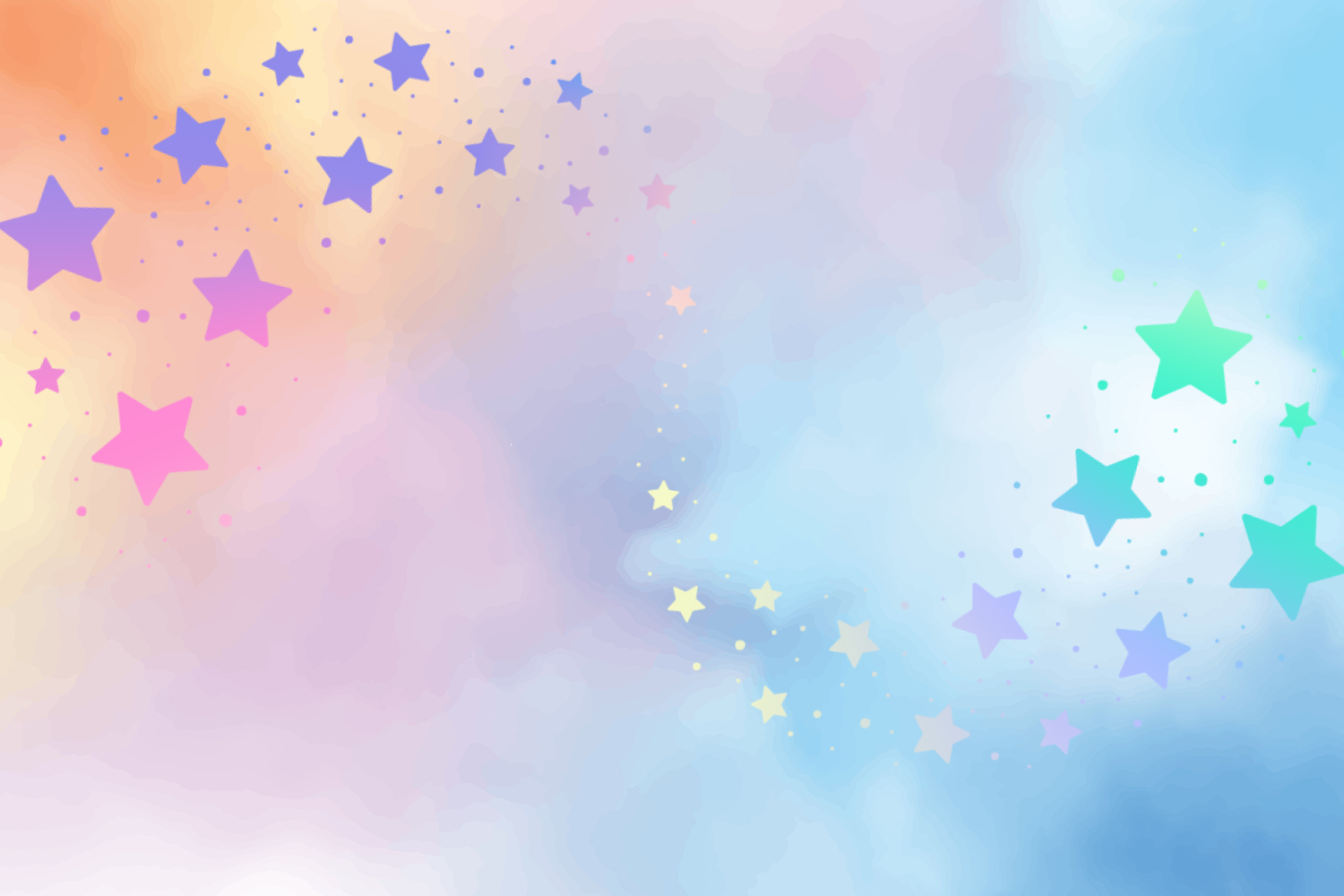 Multi-coloured stars swirled across a colourful cloudy background