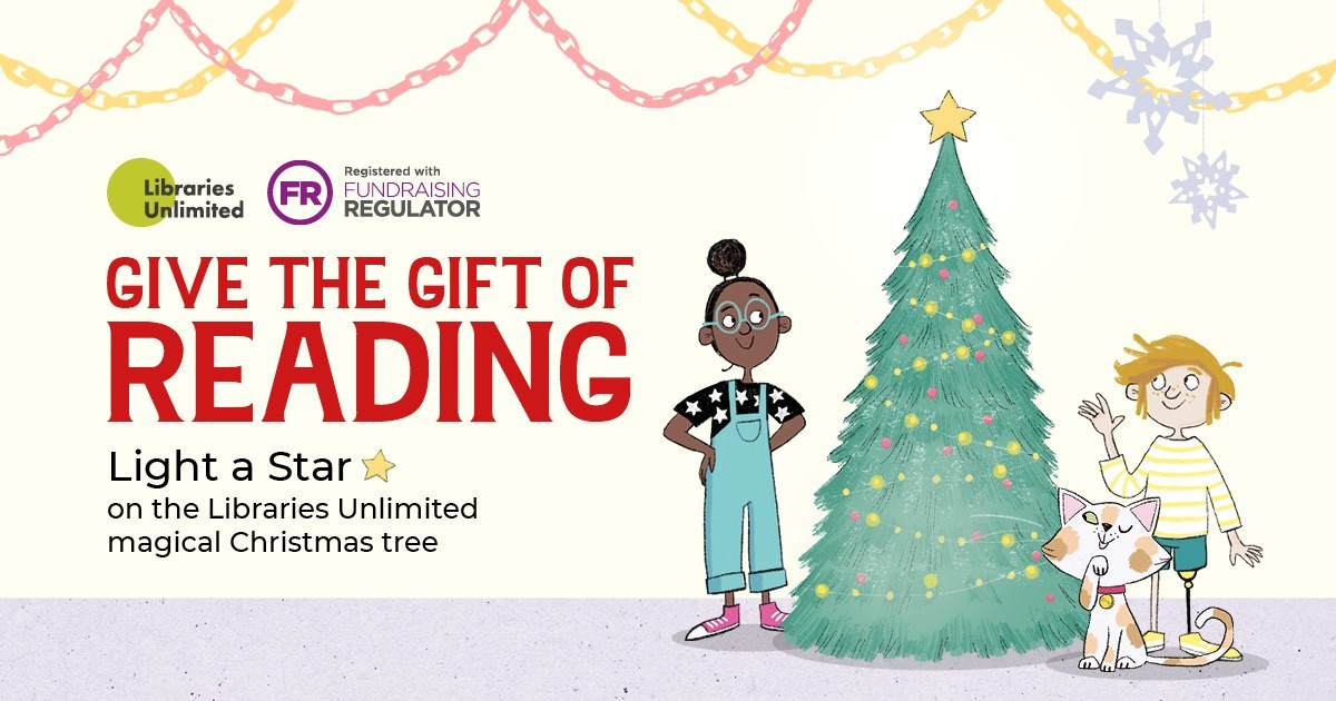 Give the gift of reading - light a star on Libraries Unlimited magical Christmas tree share image